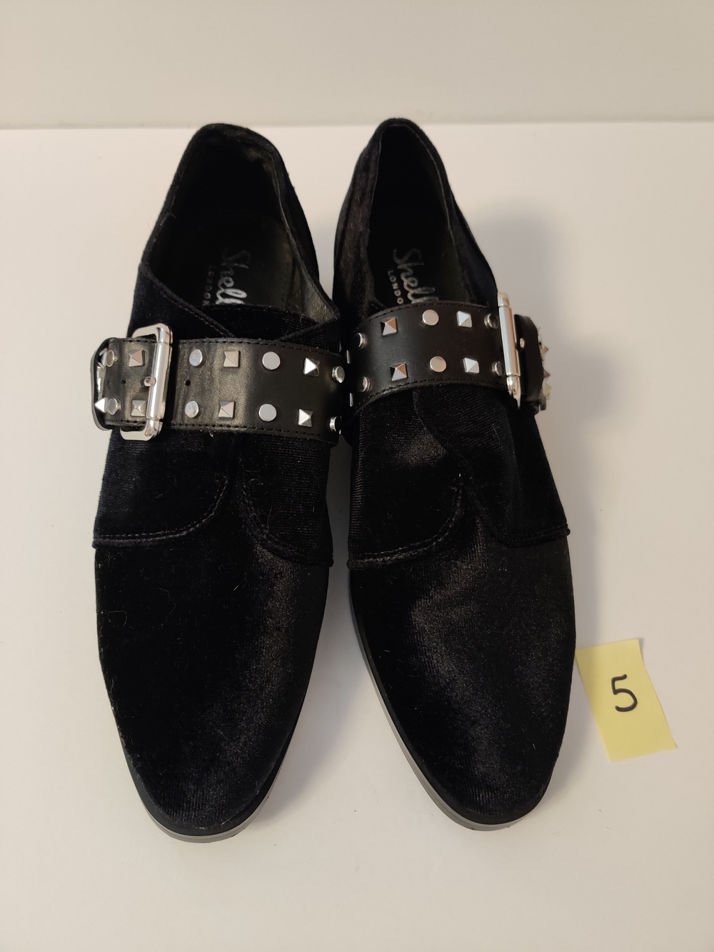Shelly's London Black Velvet Studded Monk Strap  Shoes 40/9.5